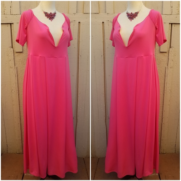 2x New Plus Size Pink Deep V Neck Long Dress - Picture 1 of 7